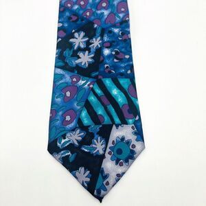 Stanley Blacker Tie 100% Silk Purple 54.5 x 3-3/4"‎ Multi Colored Made in USA